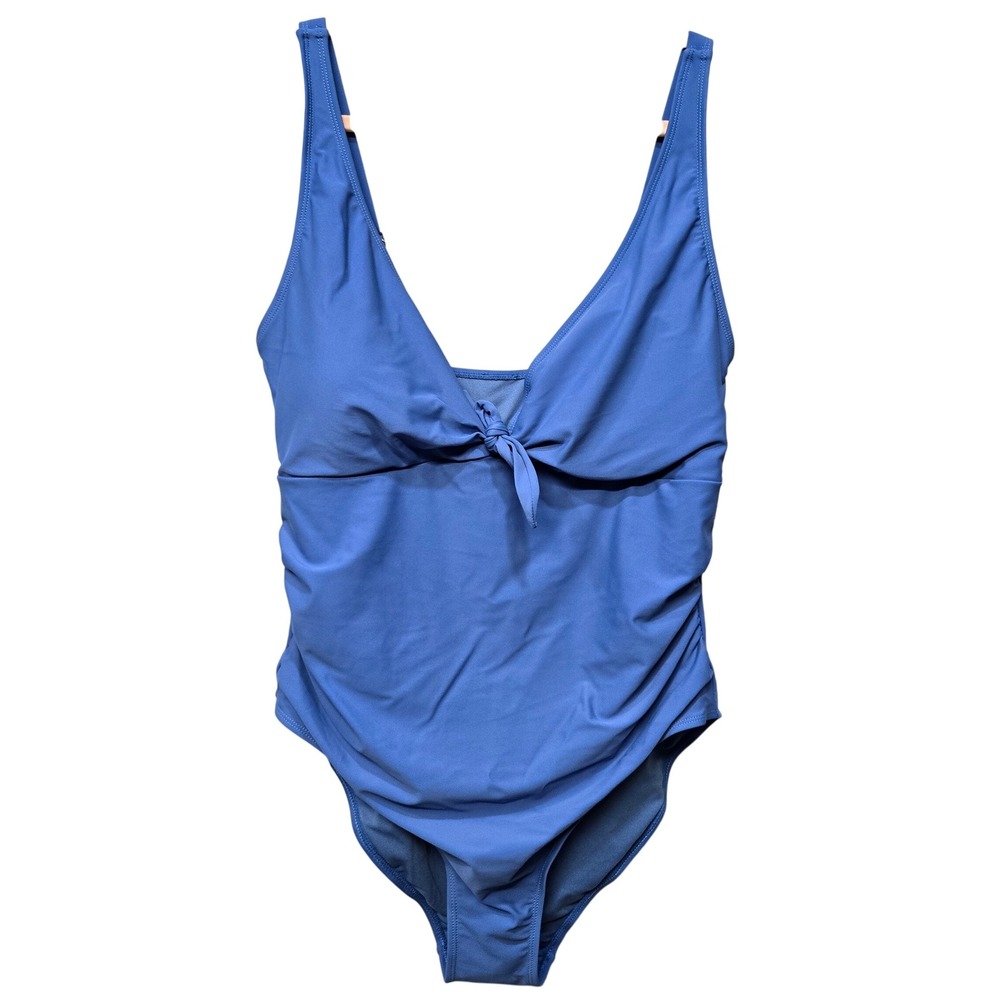 Nicole Miller Swimsuit Women Plus Size 1X Blue 1 Piece Sweetheart Center Tie NEW